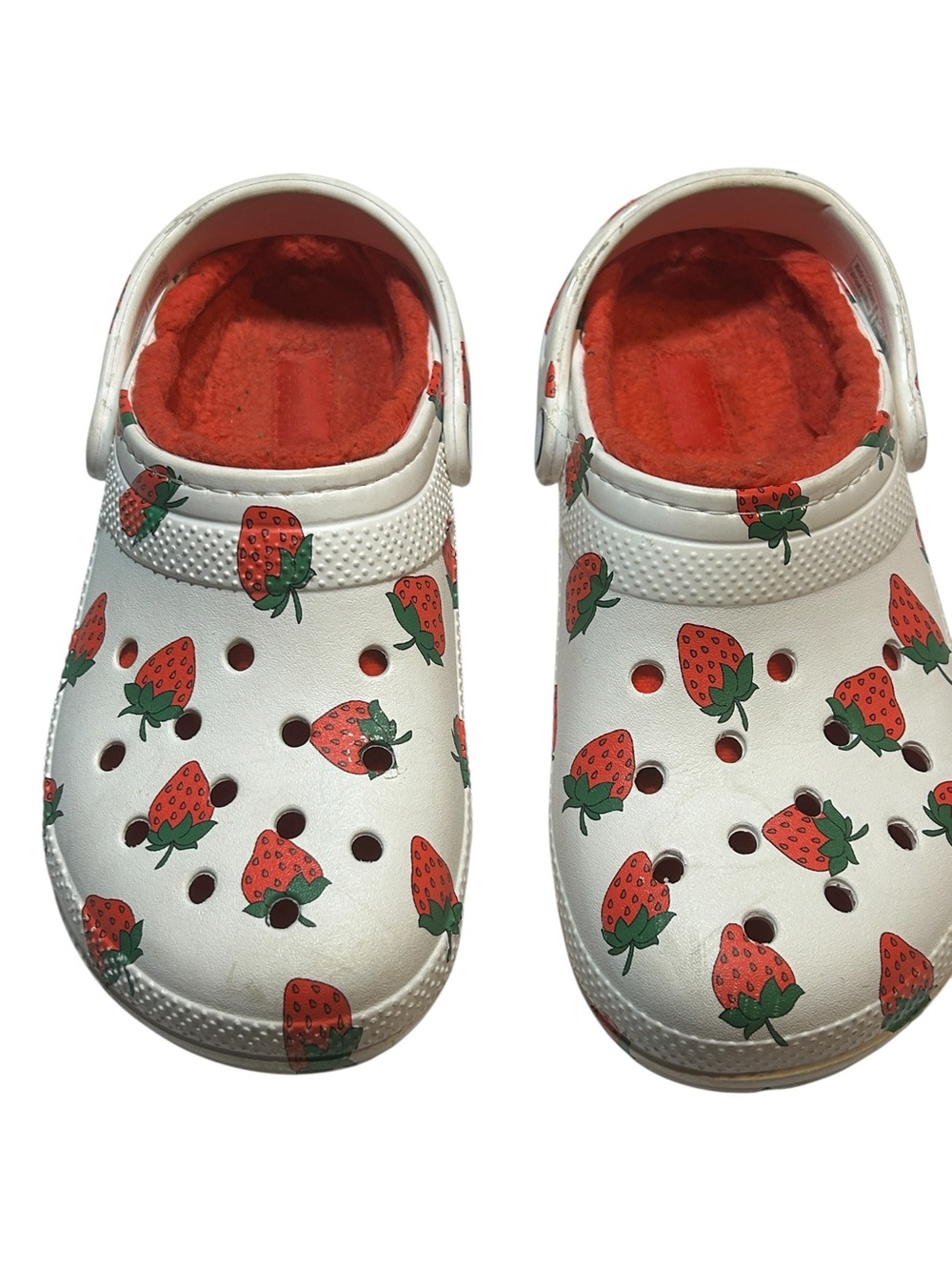 Crocs Classic Lined Clogs Strawberry Print White Red Women’s 8 Cozy Comfort
